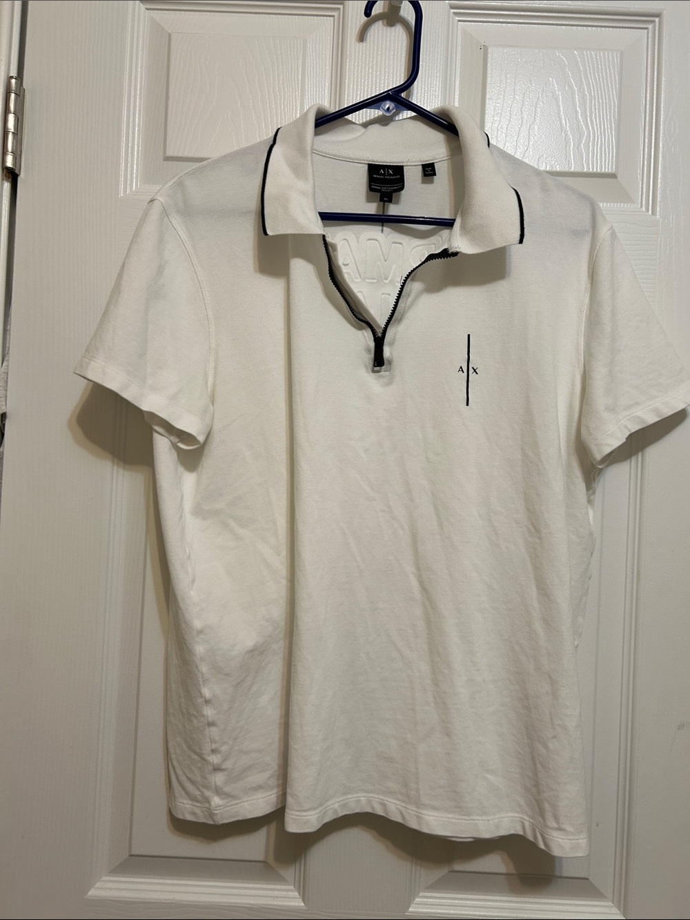 A/X Armani Exchange White Short-Sleeve Polo with Black Trim XL